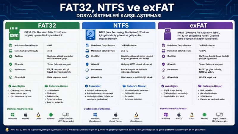 Dosya Sistemleri: FAT32, NTFS ve exFAT Arasındaki Farklar
