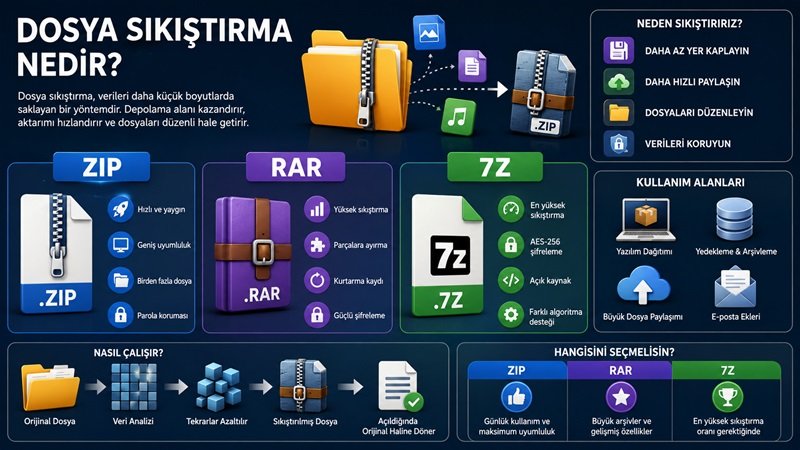 Dosya Sıkıştırma Nedir? ZIP, RAR ve 7Z Dosya Formatları Nasıl Çalışır?